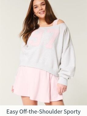#144- Hollister Cozy Gray Fleece Off The Shoulder